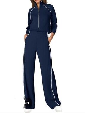 SENSERISE Womens Jumpsuit  Mock Neck Top Sz S 70s Retro Wide Leg Vent Back NWT